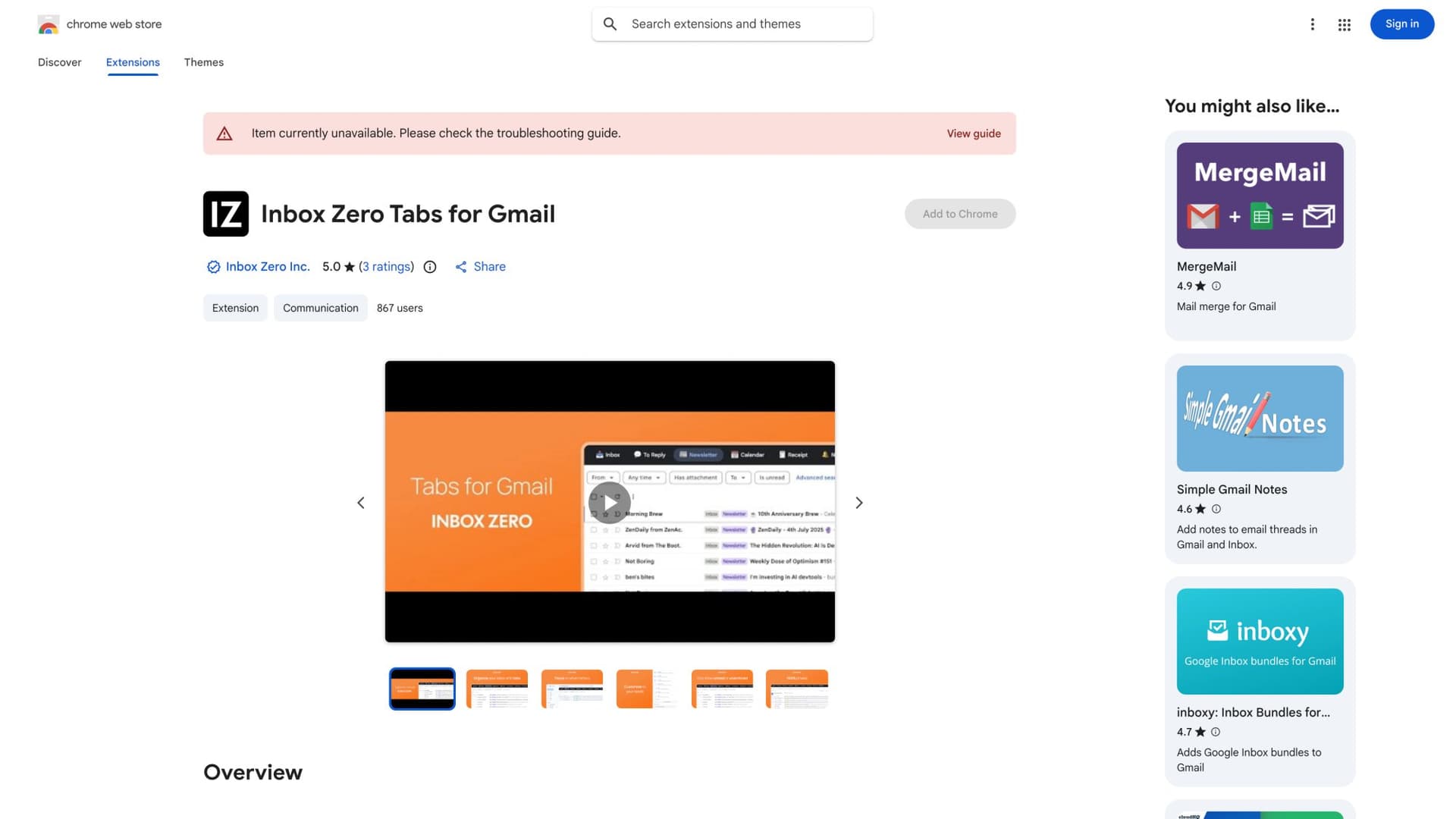 Inbox Zero Tabs for Gmail Chrome extension showing customizable email organization with smart tabs and split inbox features